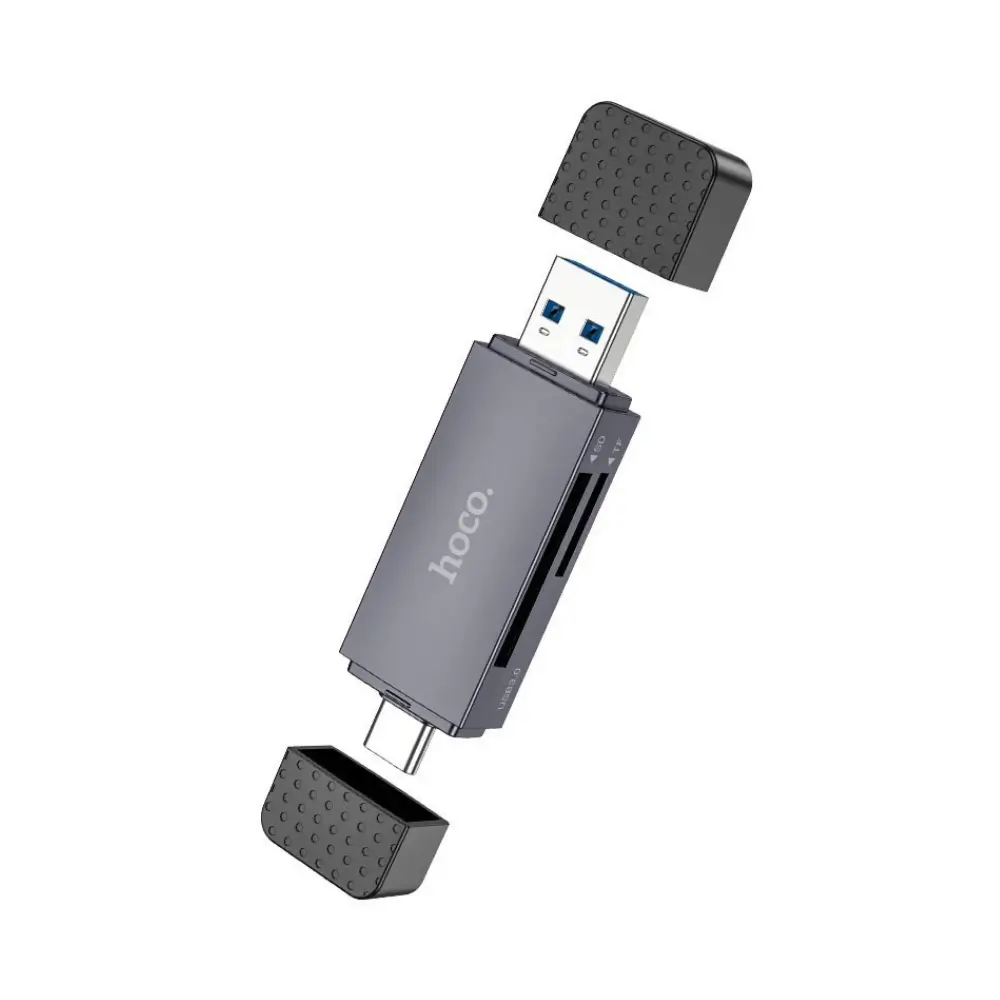 Hoco HB45 card reader connected to a laptop and smartphone