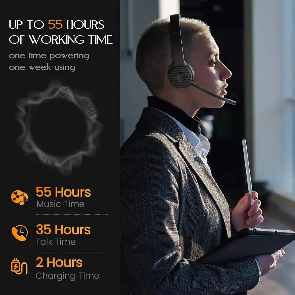 EKSA H16 wireless headset worn during office call