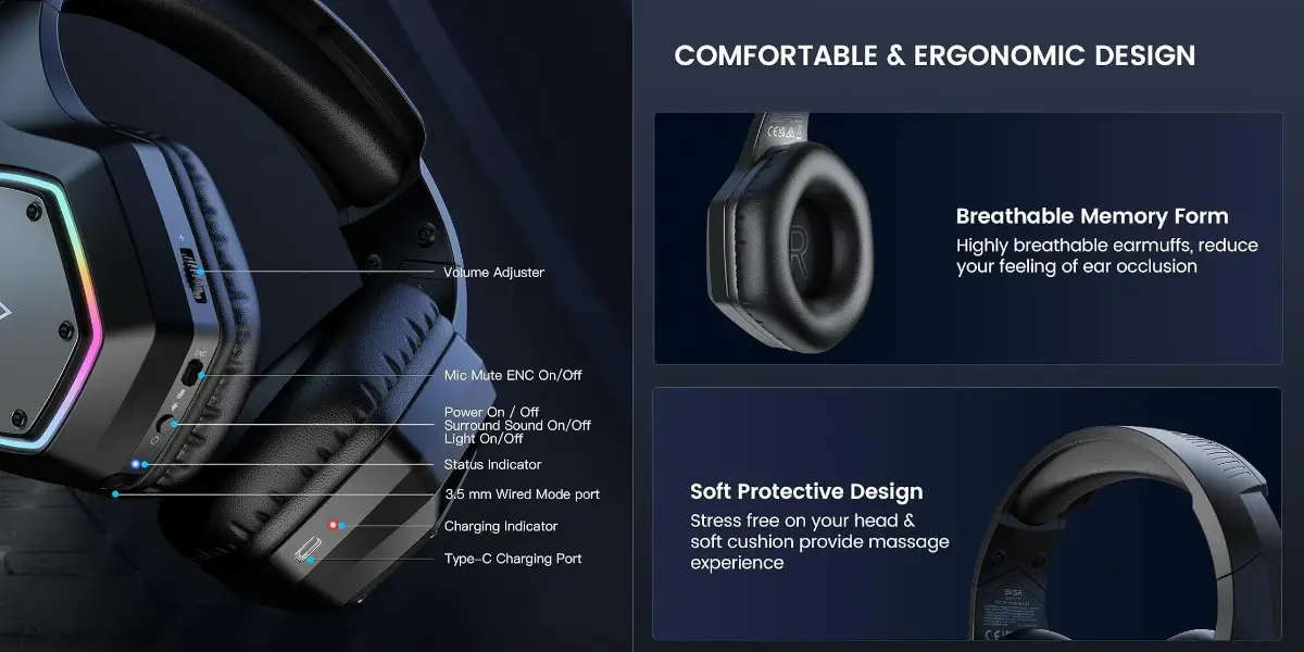 EKSA E1000 WT 7.1 Surround Sound Wireless Gaming Headset - image 2