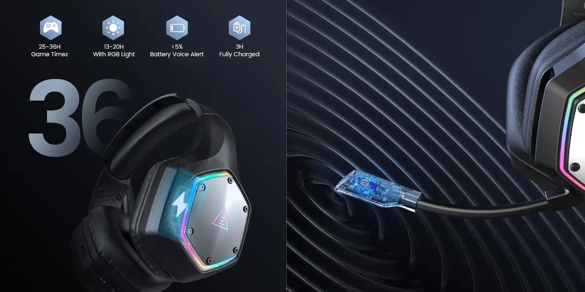 EKSA E1000 WT 7.1 Surround Sound Wireless Gaming Headset