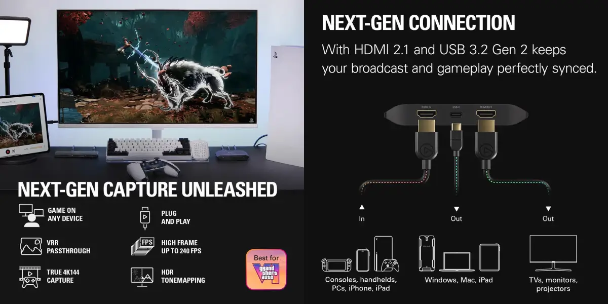 Elgato 4K X HDMI 2.1 Capture Card with 4K144 Ultra-Low Latency