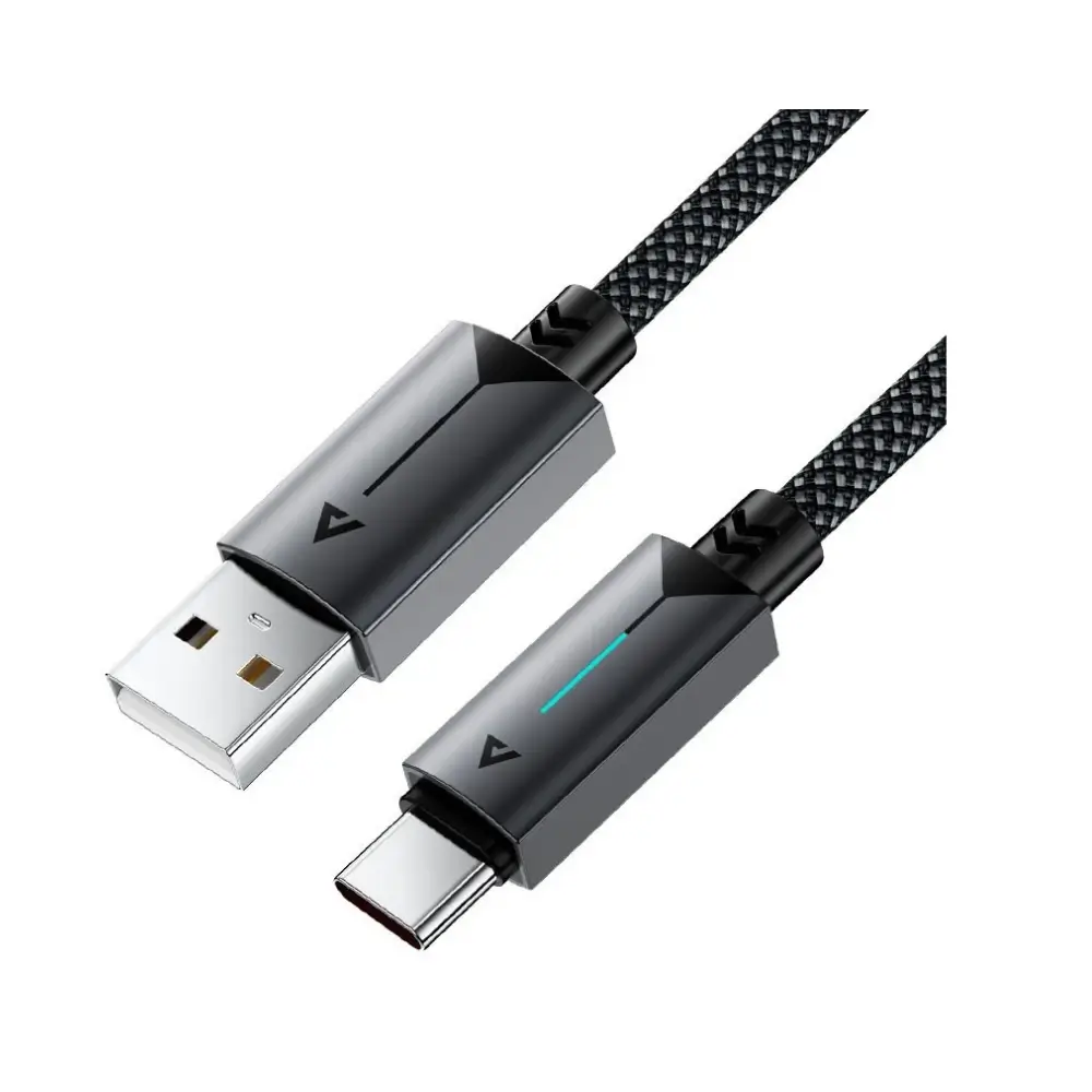 Aluminum alloy connector and nylon braided cable texture detail