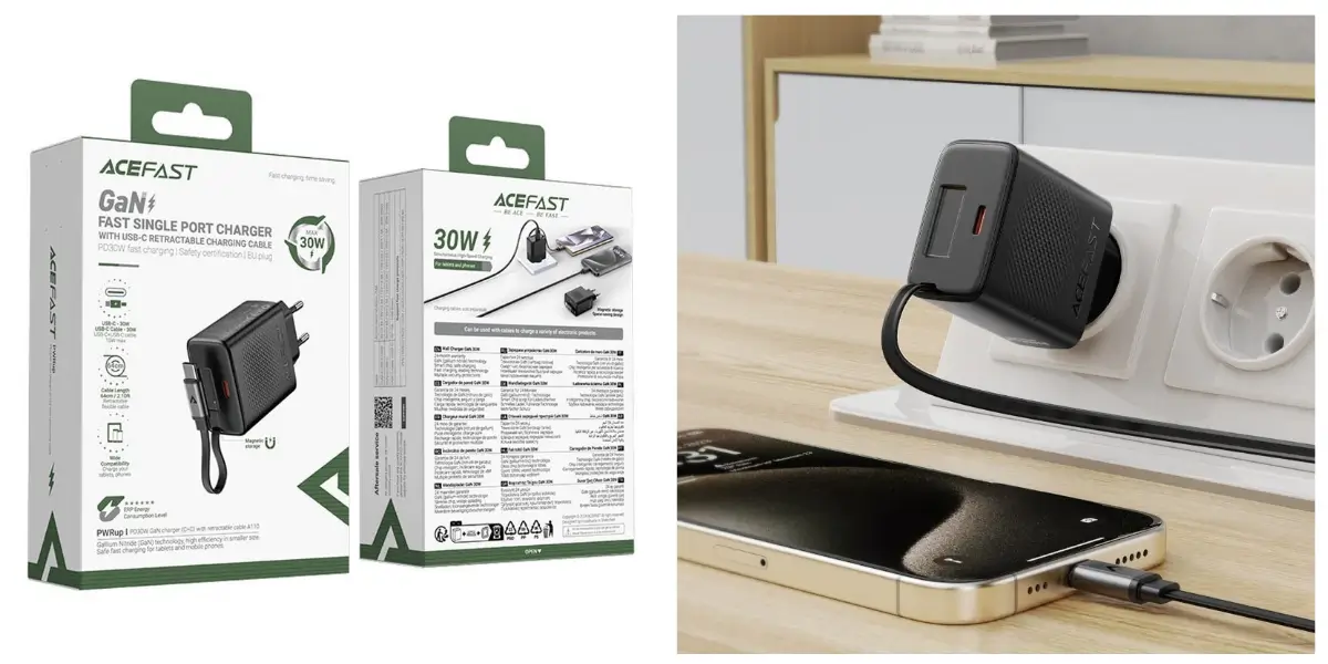 ACEFAST A110 PD30W GaN Wall Charger with USB-C Cable