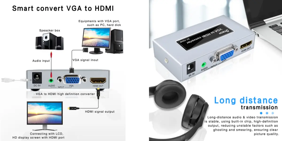DTECH DT-7004B VGA to HDMI Converter for 1080P Display