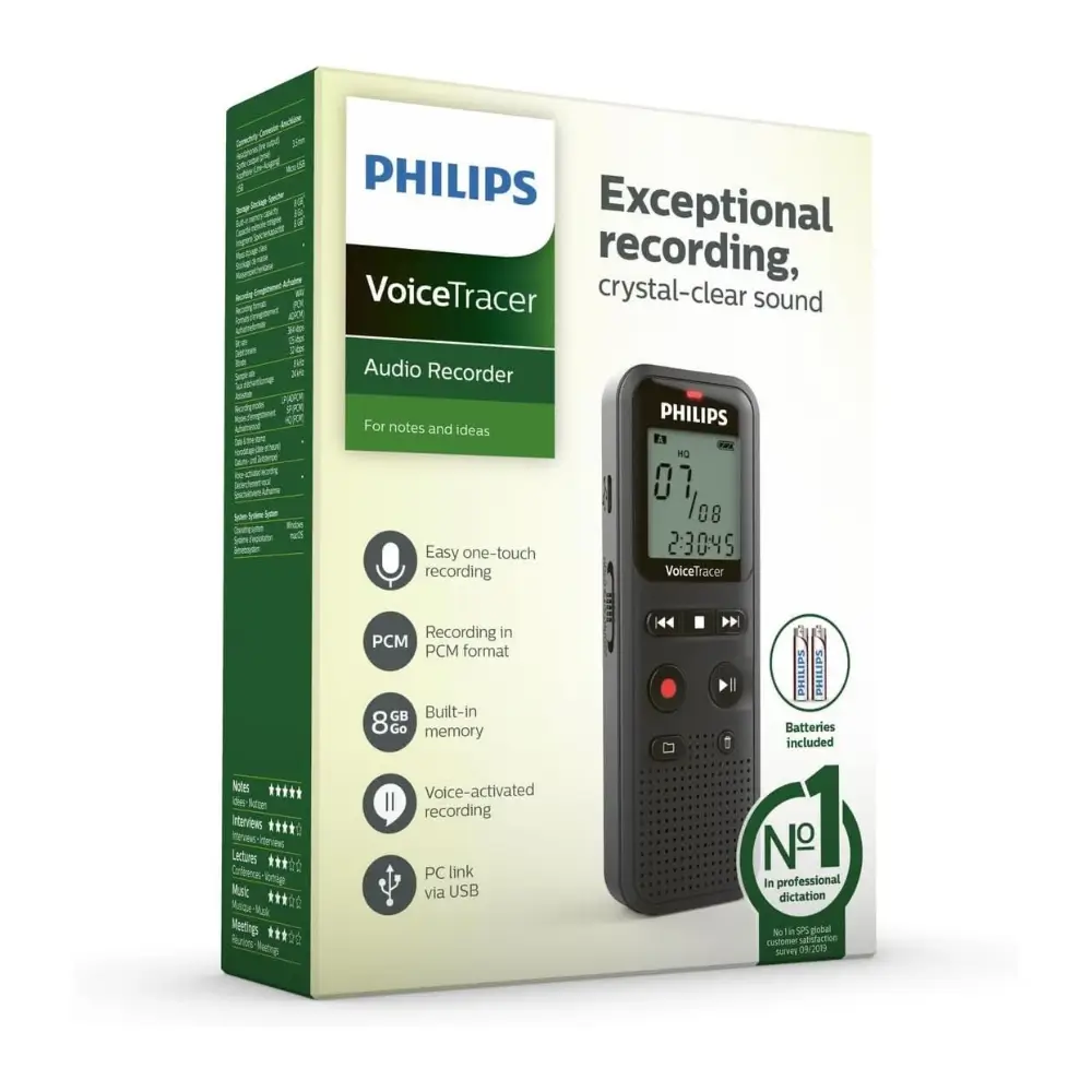 Philips DVT1160 voice recorder with 8GB built-in memory
