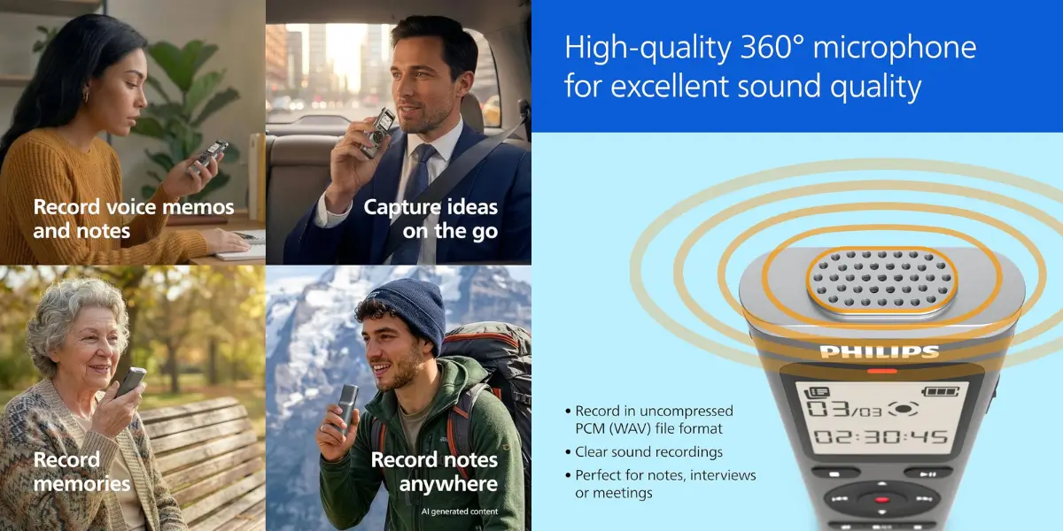 Philips DVT1170 VoiceTracer Voice Recorder with 360° Microphone - image 2