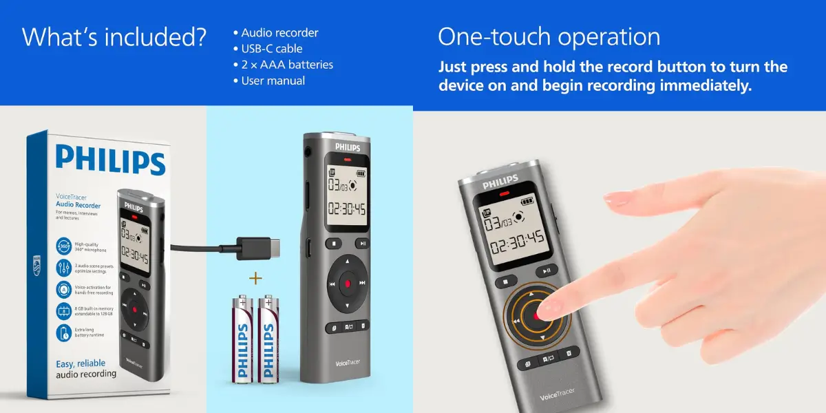 Philips DVT1170 VoiceTracer Voice Recorder with 360° Microphone