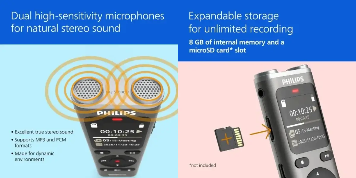 Philips DVT2075 Digital Voice Recorder with Dual Microphones - image 2