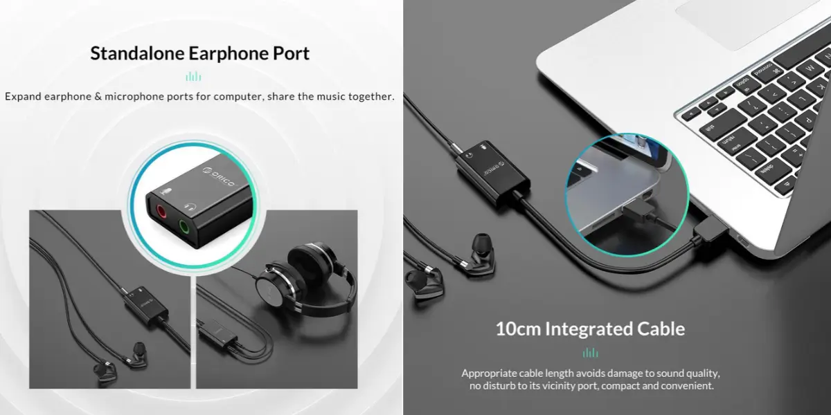 Orico SKT2 USB External Sound Card with 3.5mm Audio Ports