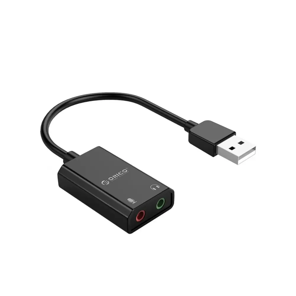 Orico SKT2 black USB 2.0 external sound card front view