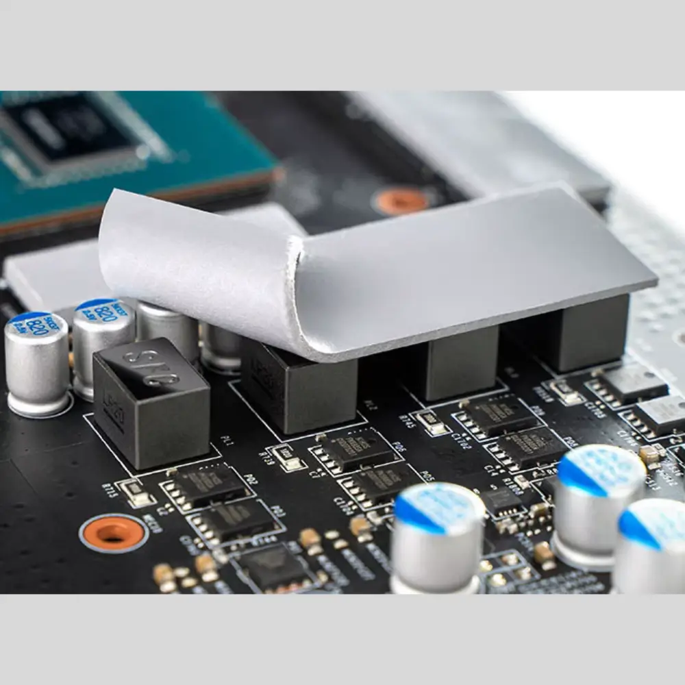 DeepCool thermal pad placed on a graphics card during a PC cooling upgrade