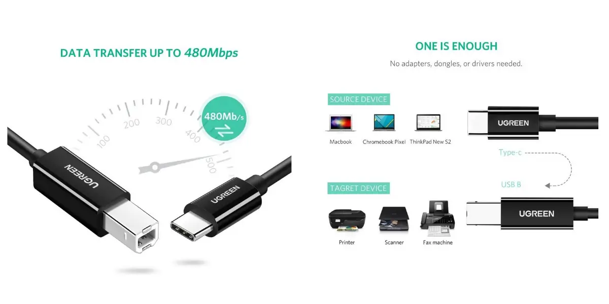 UGREEN US241 USB-C to USB-B Printer Cable 2M Length - image 2