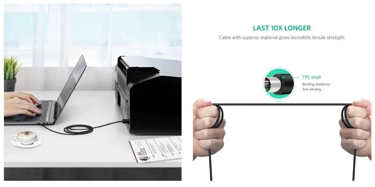 UGREEN US241 USB-C to USB-B Printer Cable 2M Length