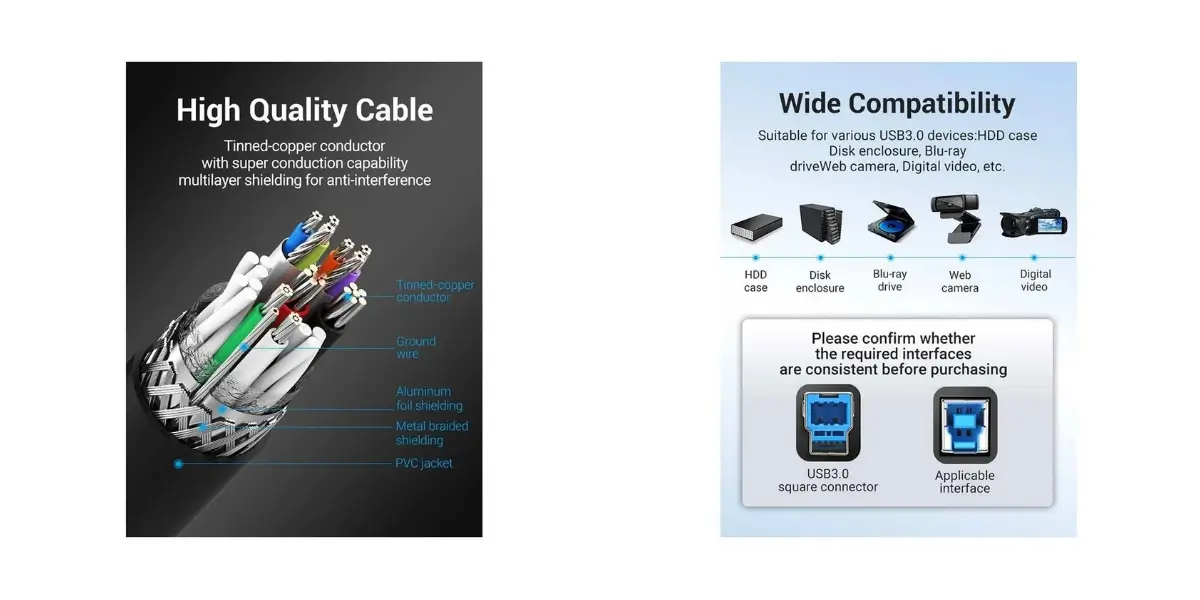 Vention COOBG USB 3.0 Printer Cable with 5Gbps Speed
