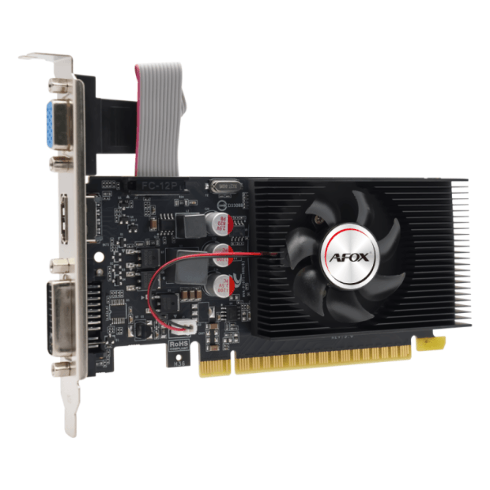 Detail view of AFOX GT 240 graphics card board and PCIe connector
