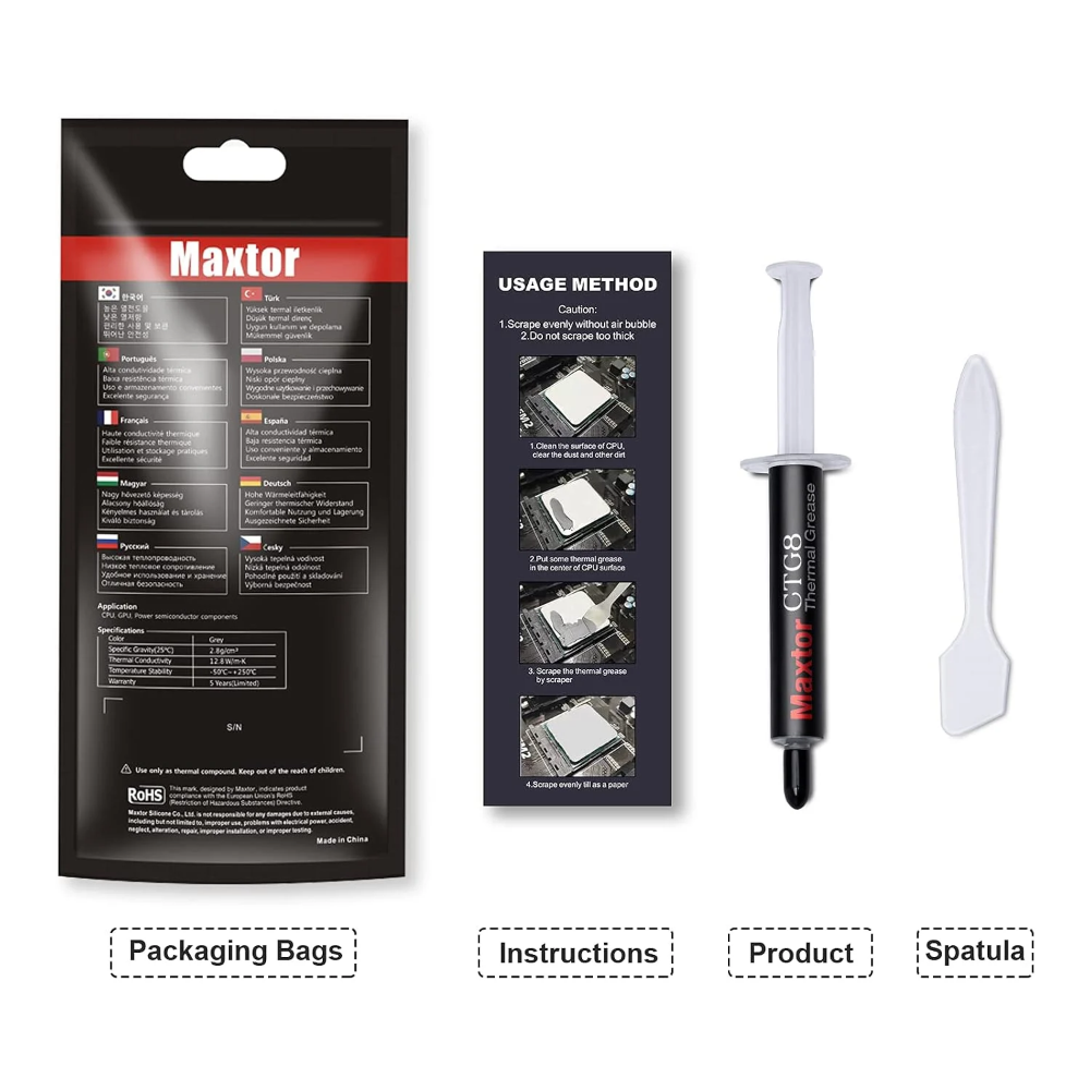 Maxtor CTG8 thermal paste rated at 12.8 W/m-K conductivity