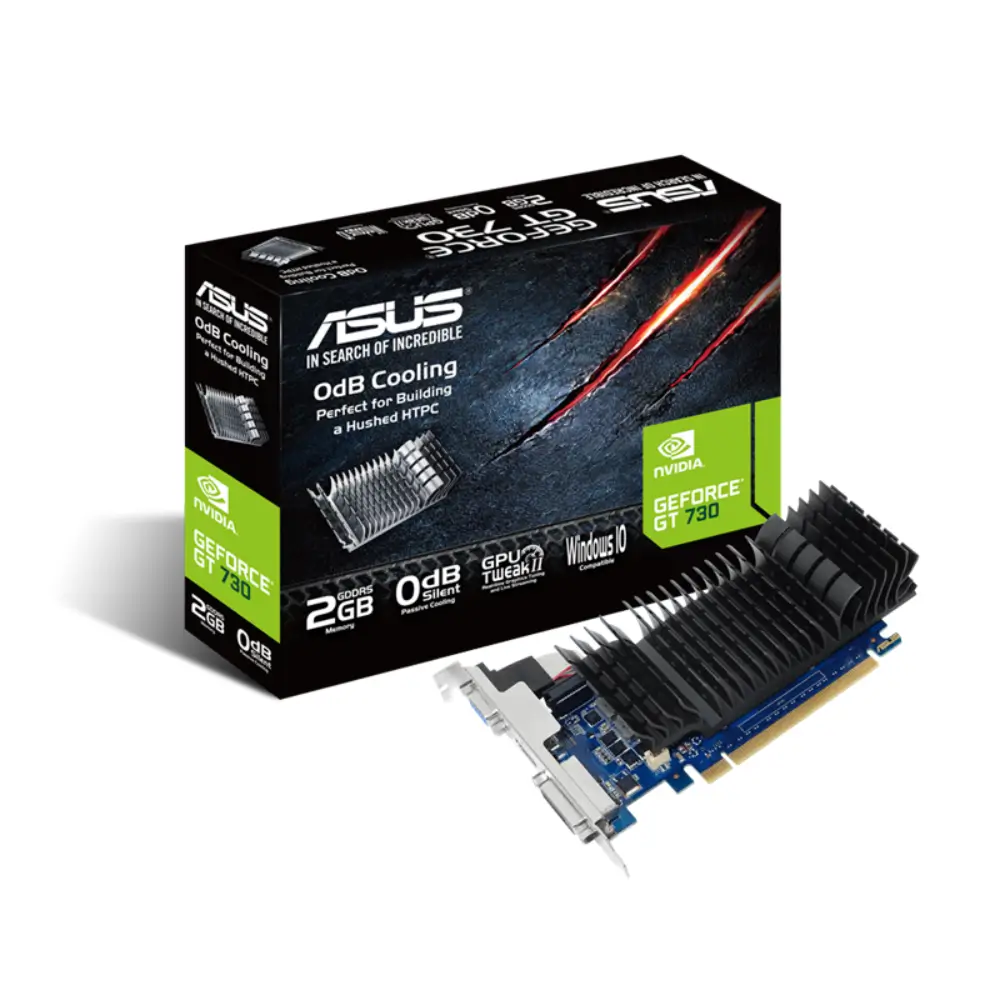 Close-up of ASUS GT 730 low profile bracket and video ports