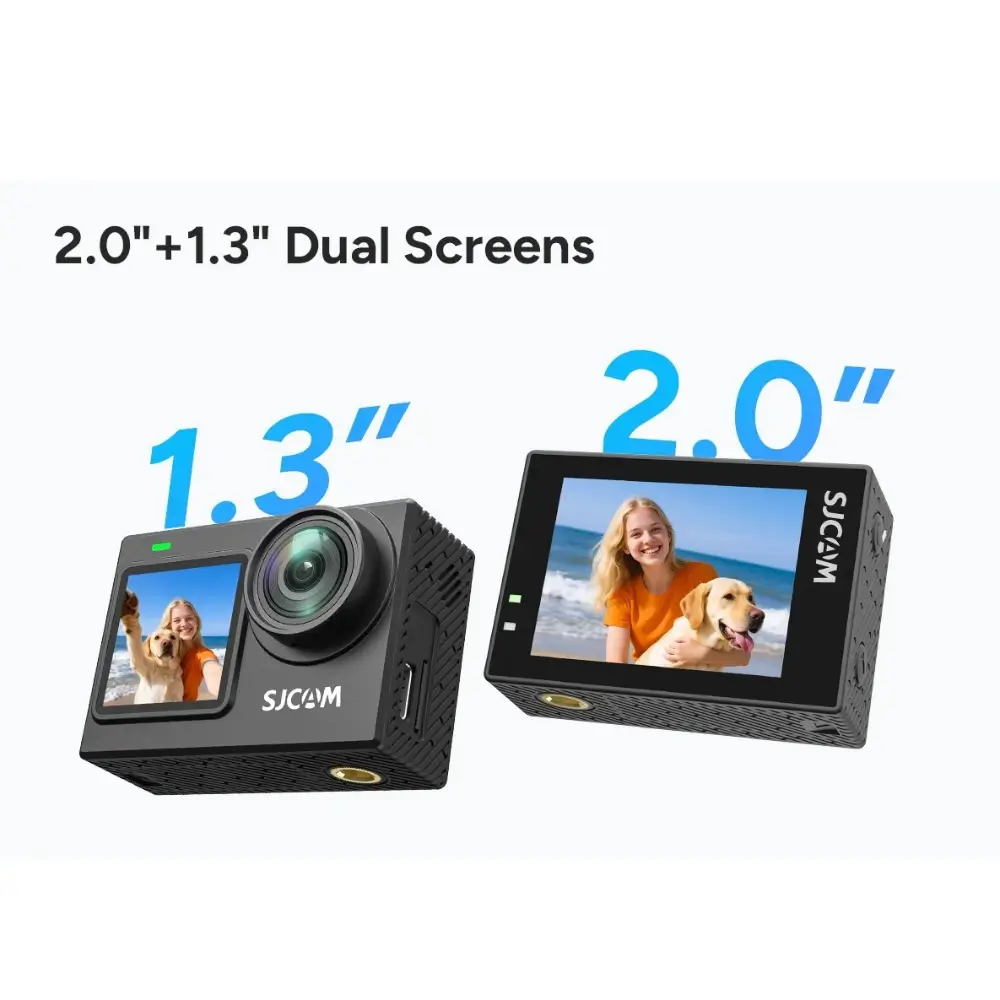 SJCAM SJ6 Ultra 4K action camera front view with small front screen SJCAM SJ6 Ultra 4K action camera front view with small front screen