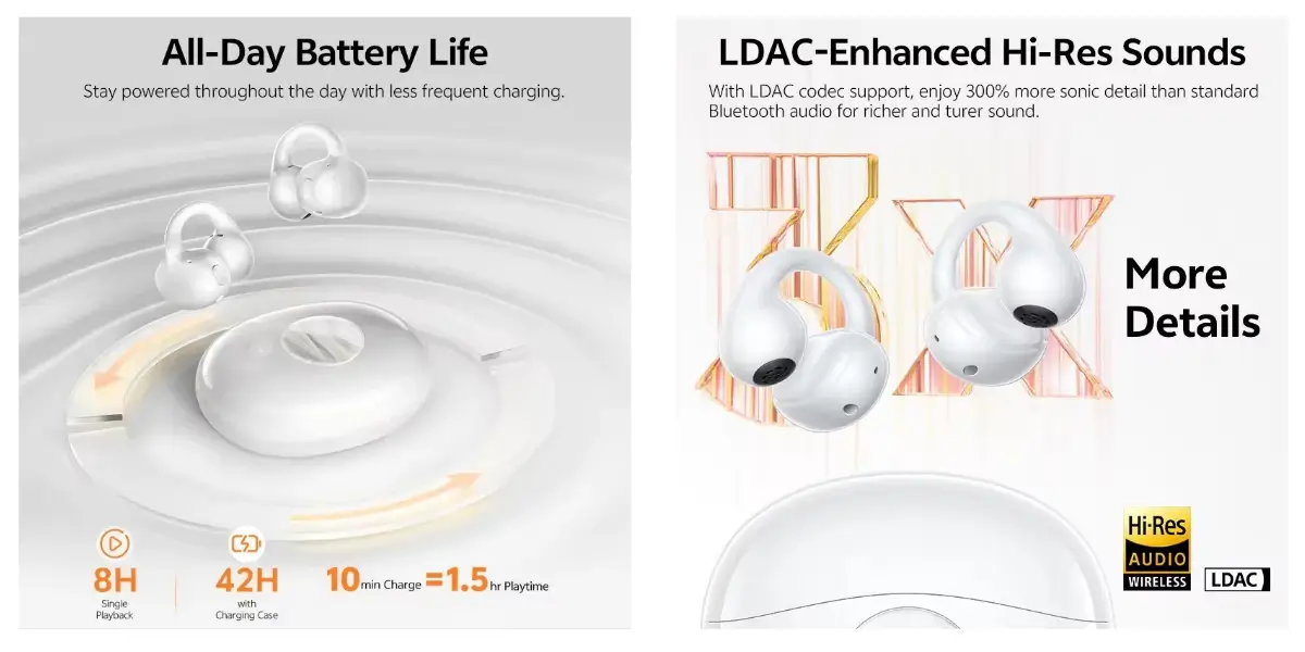 QCY Crossky C50i Open-Ear Wireless Earbuds with LDAC Audio