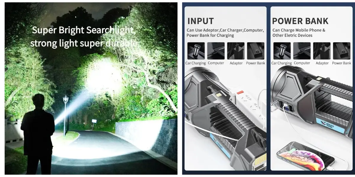 Smiling Shark ST5123 Rechargeable LED Searchlight Flashlight - image 2