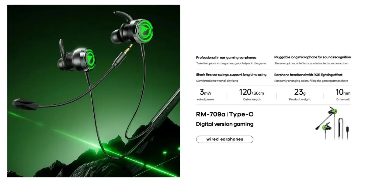 REMAX RM-709A Type-C Wired Gaming Earphones with Mic