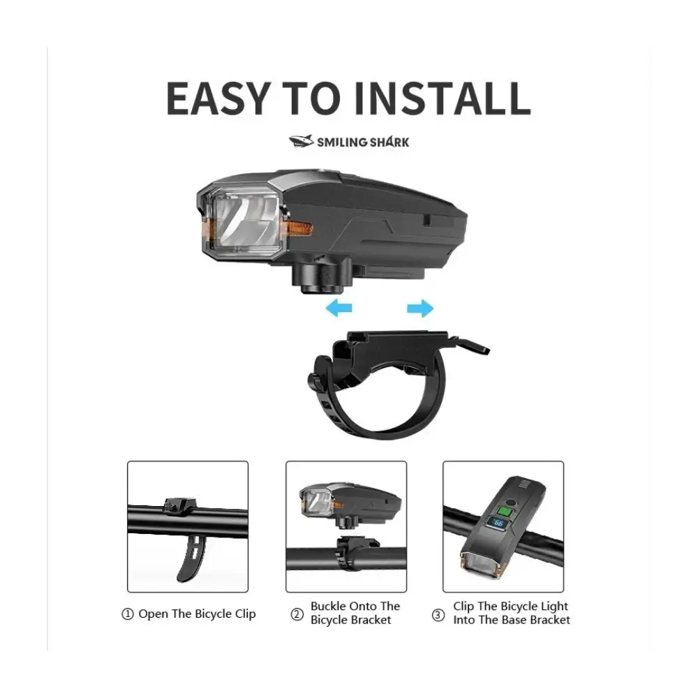 Smiling Shark QXD435 LED bicycle light with horn, front view Smiling Shark QXD435 LED bicycle light with horn, front view