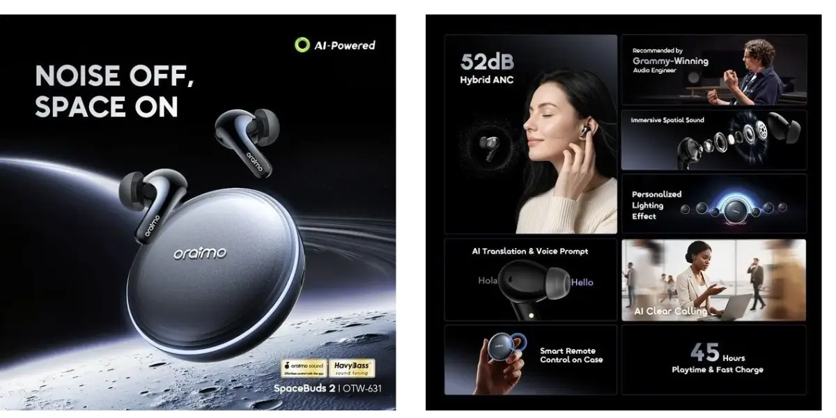 oraimo SpaceBuds 2 AI OTW-631 True Wireless Earbuds - image 2