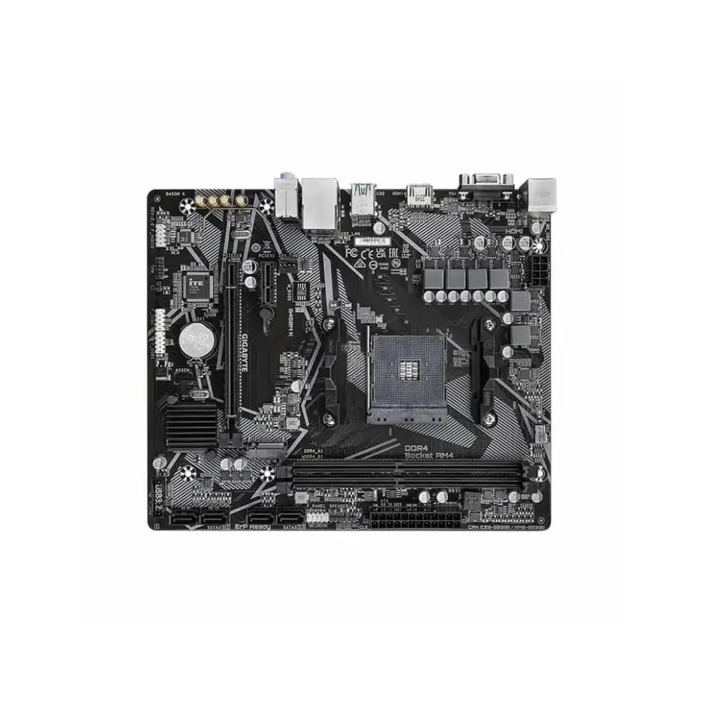 Close-up of M.2 slot and SATA ports on GIGABYTE B450M K