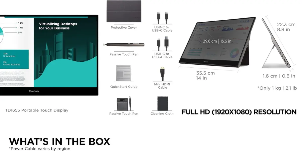 viewsonic TD1655 Portable Monitor Laptop Second Screen