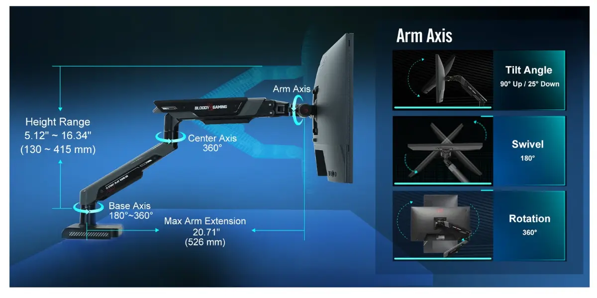 A4tech Bloody DM-8 Adjustable Single Monitor Arm Mount - image 2