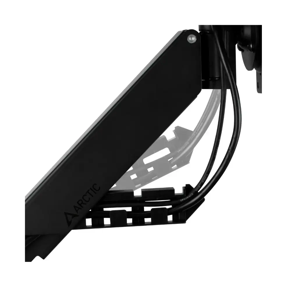 Gas spring arm of the Arctic X1-3D adjusting monitor height smoothly