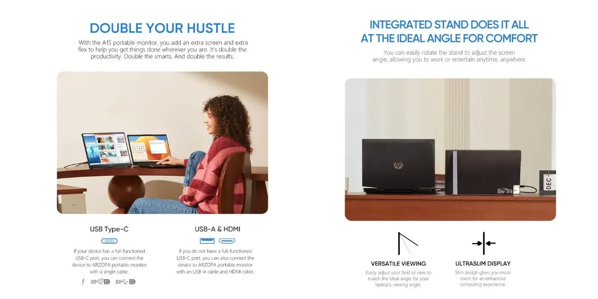 Arzopa A1S 14 Inch FHD Portable Monitor with Type-C