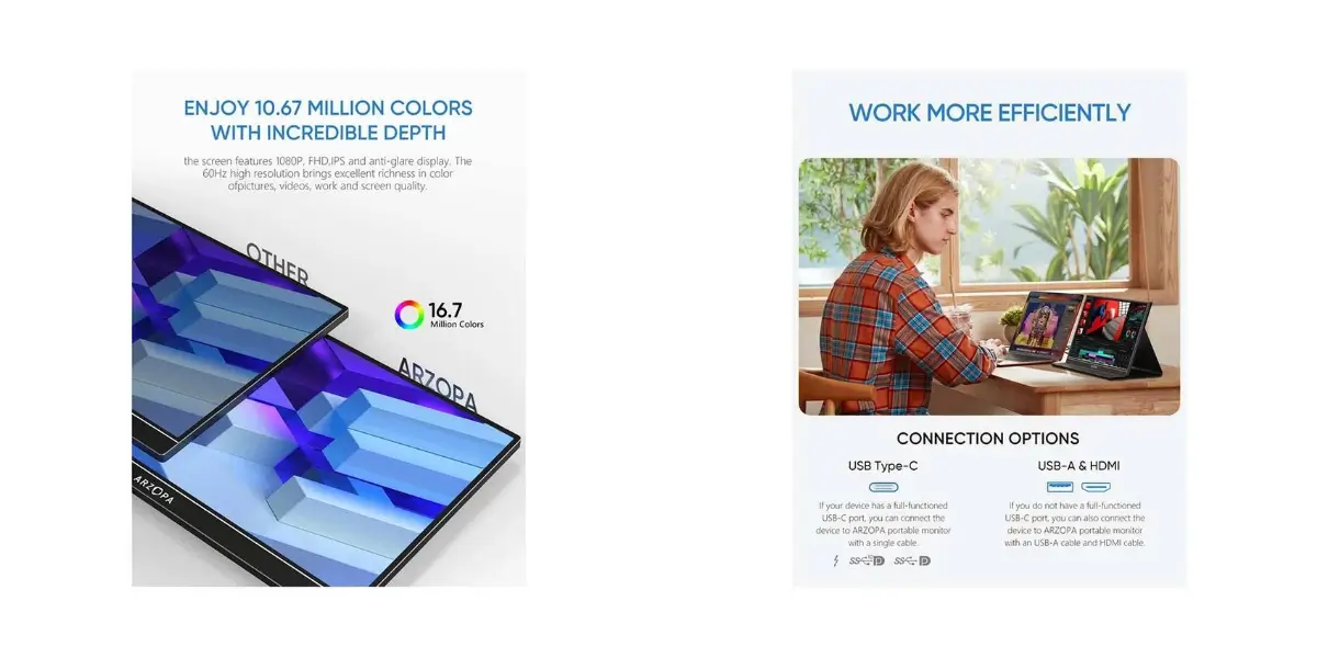 Arzopa S1 Table 15.6" FHD Portable Monitor with USB-C - image 2