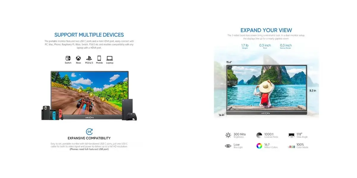 Arzopa S1 Table 15.6" FHD Portable Monitor with USB-C