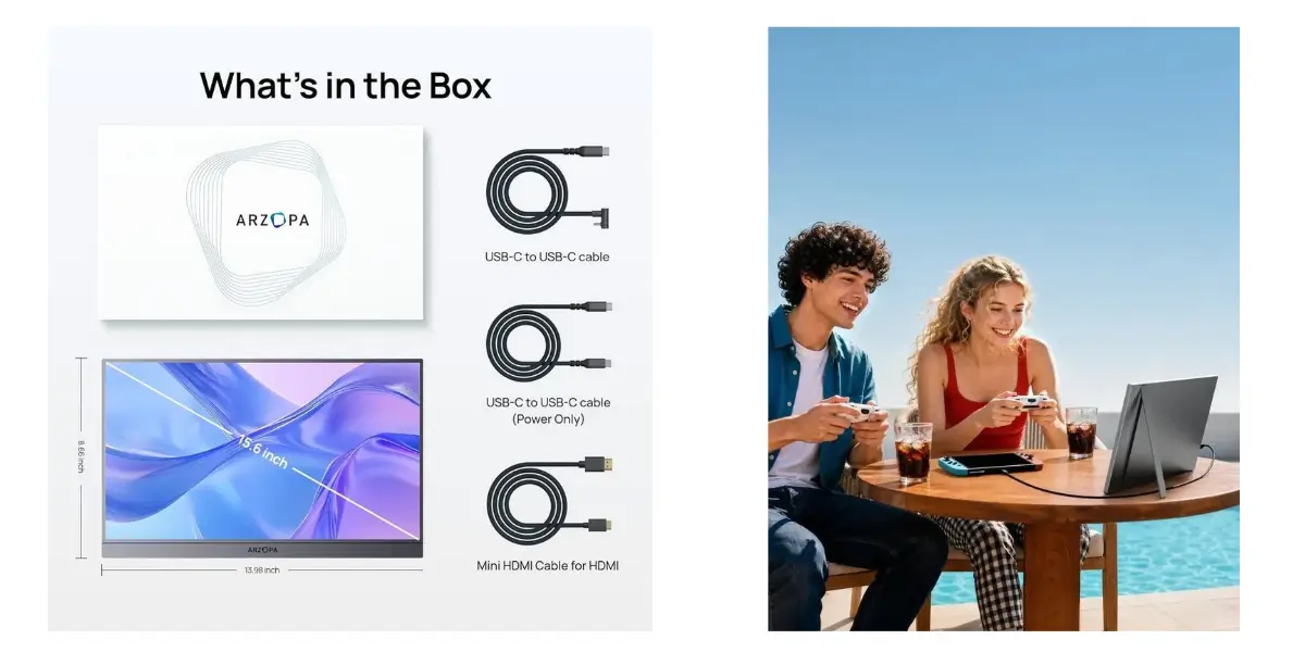 Arzopa A1 15.6" Portable Monitor with Built-In Stand