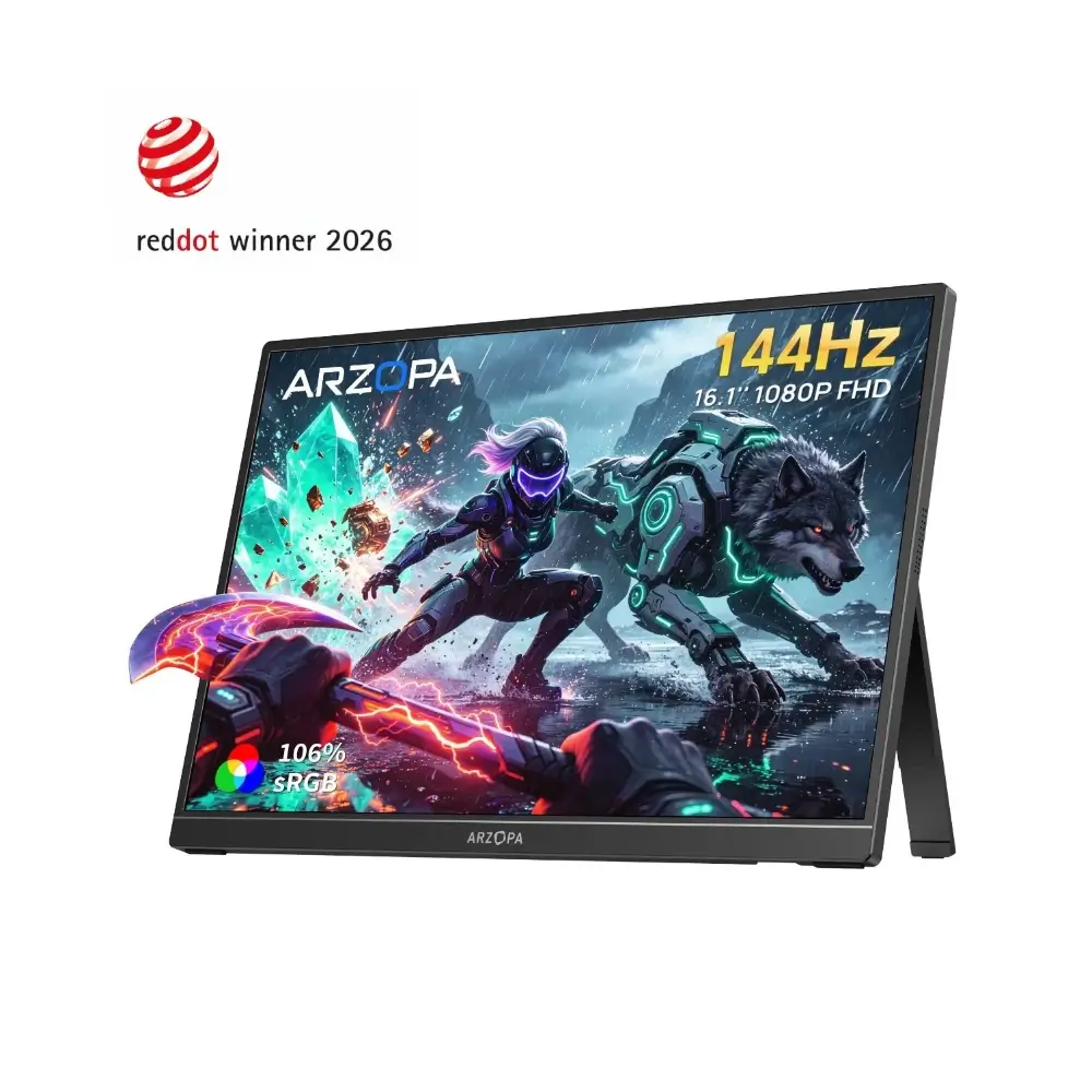 Arzopa Z1FC portable monitor showing a smooth 144Hz gaming scene Arzopa Z1FC portable monitor showing a smooth 144Hz gaming scene