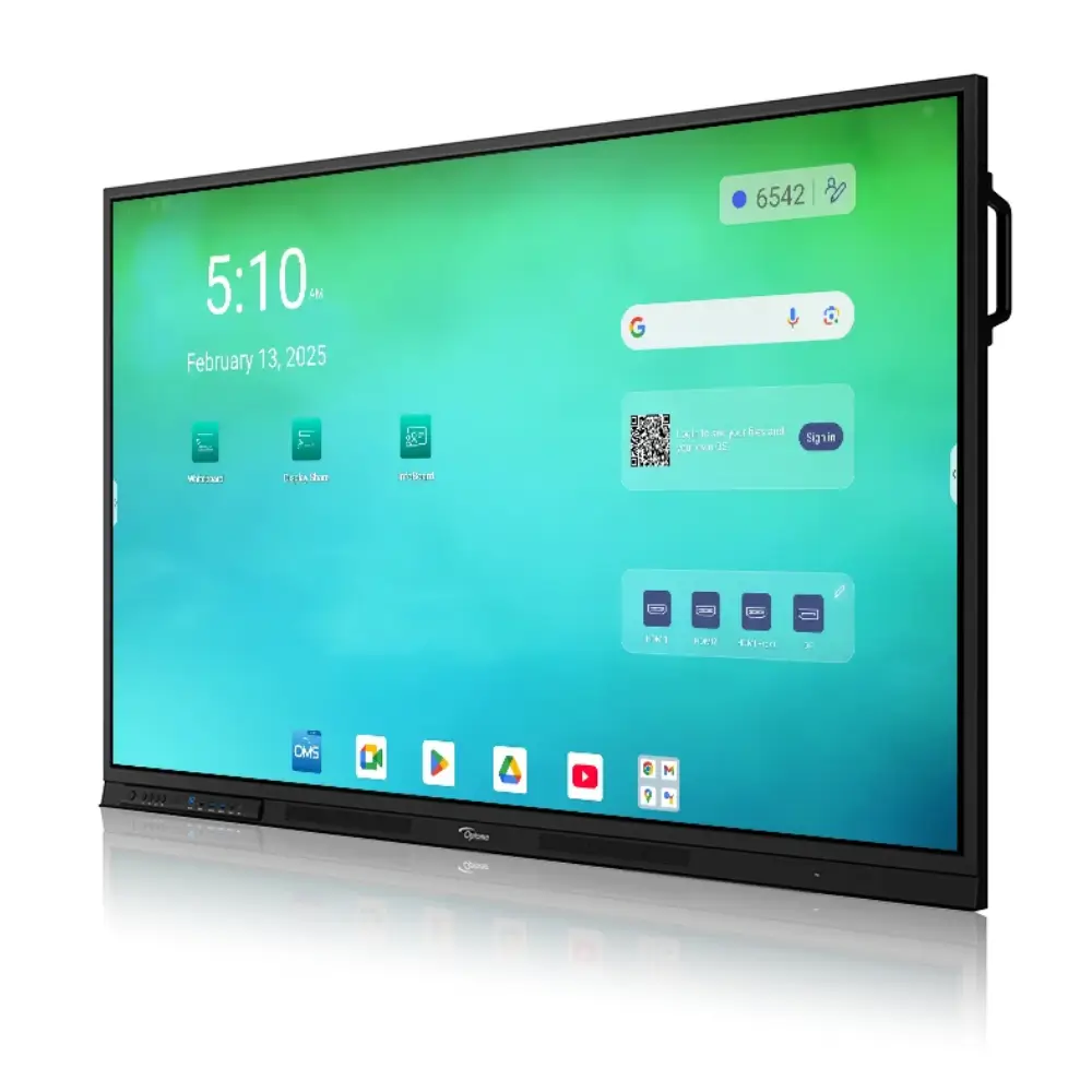 Optoma interactive display showing 4K UHD screen with multi-touch input