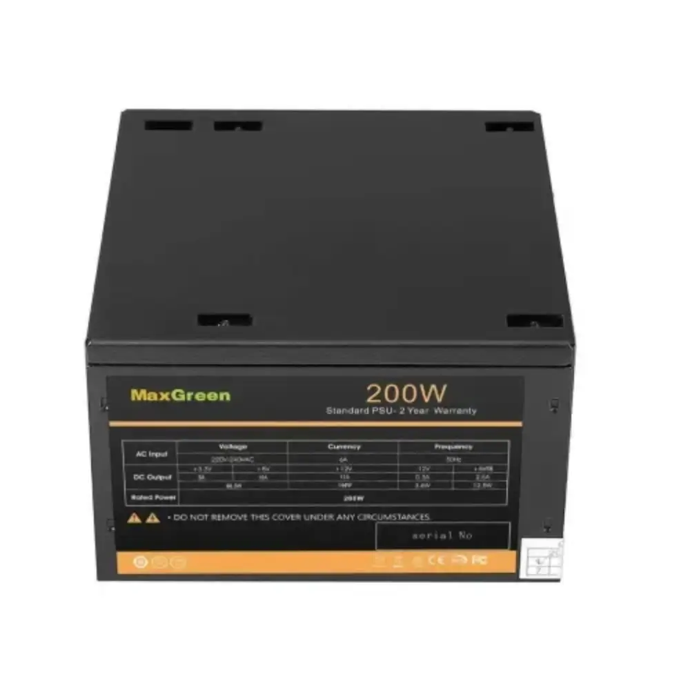 MaxGreen 200W power supply 80mm silent fan close-up