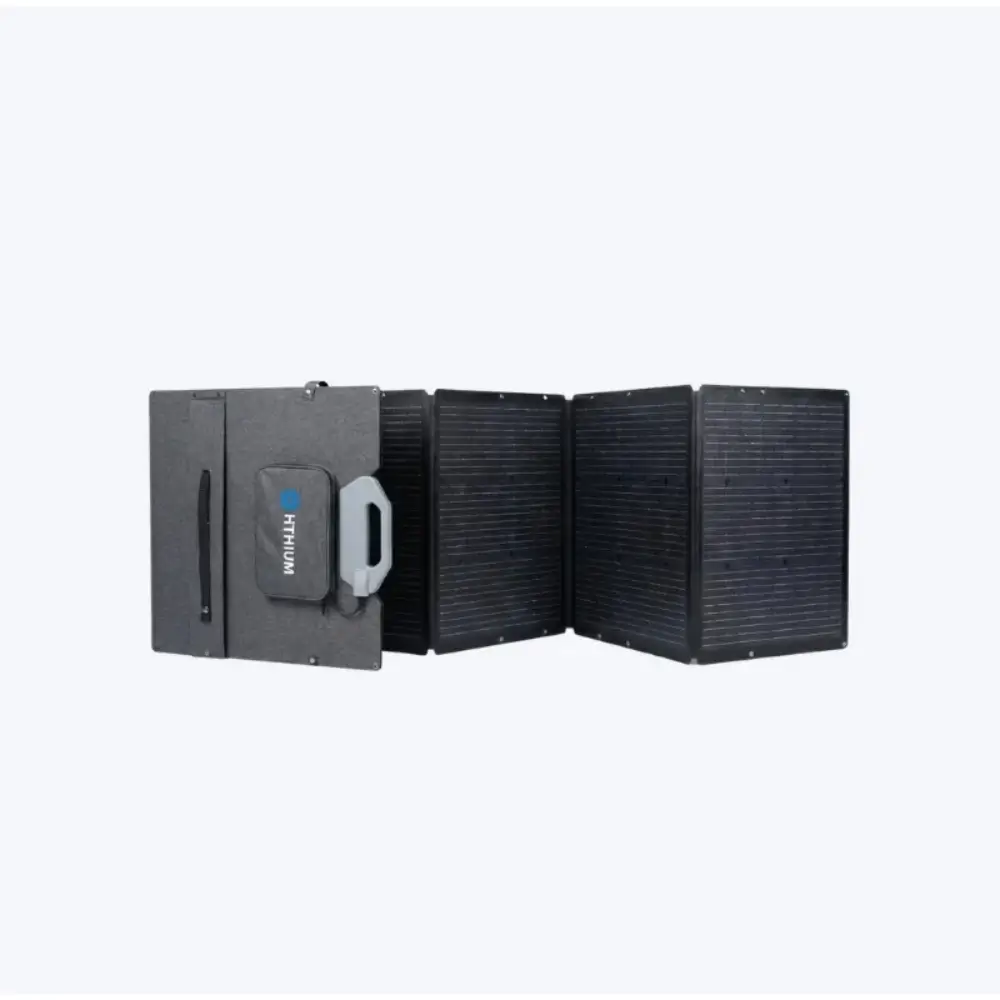 Hithium HC200 foldable solar panel folded into compact portable form