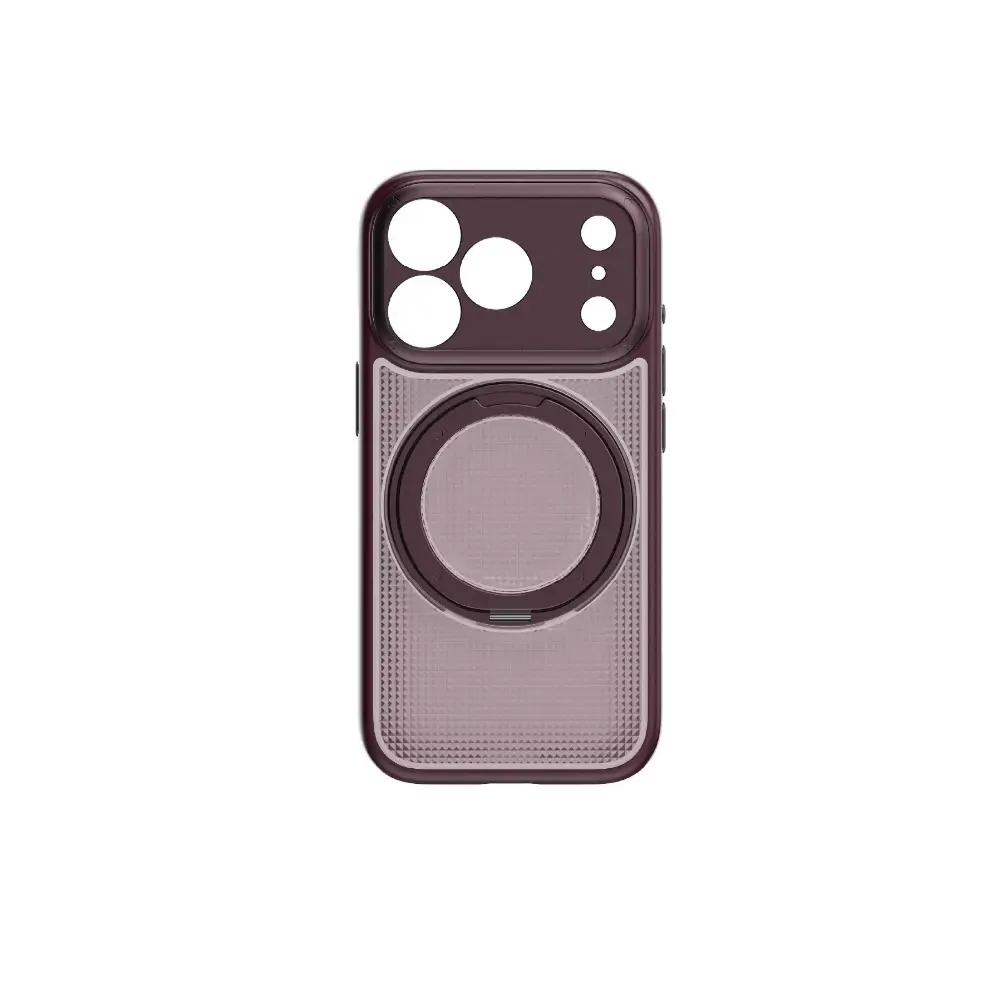 Momax SŌMA Crystal case with 360° rotatable stand extended on a desk Momax SŌMA Crystal case with 360° rotatable stand extended on a desk