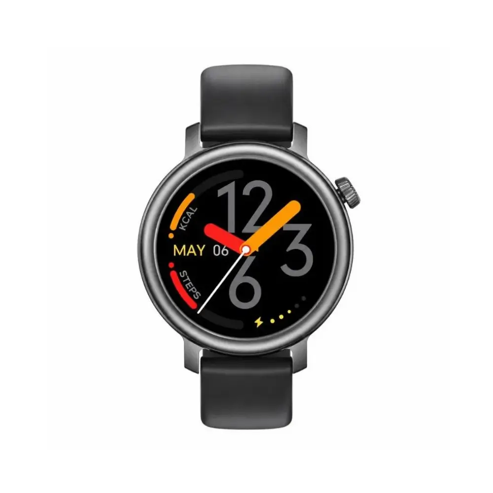 KFI K6 smartwatch showing bright AMOLED watch face and activity data KFI K6 smartwatch showing bright AMOLED watch face and activity data