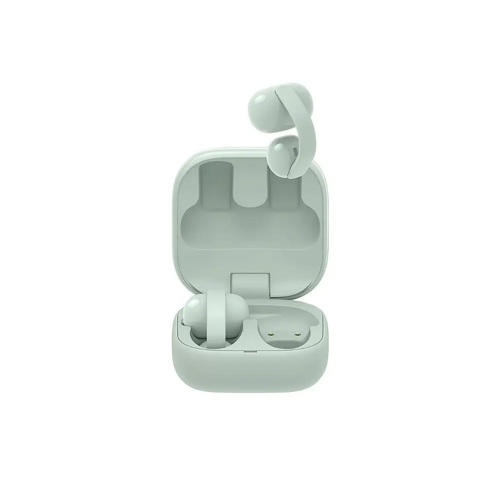 Sony WF-LC900 open-ear earbuds clipped on ear for a secure all-day fit Sony WF-LC900 open-ear earbuds clipped on ear for a secure all-day fit