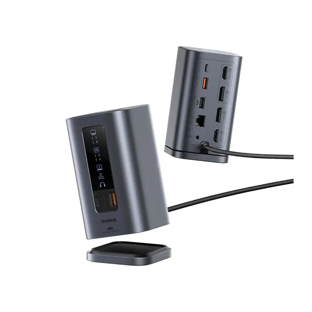 Close-up of USB 3.2 Gen 2, Ethernet and audio ports on Baseus dock
