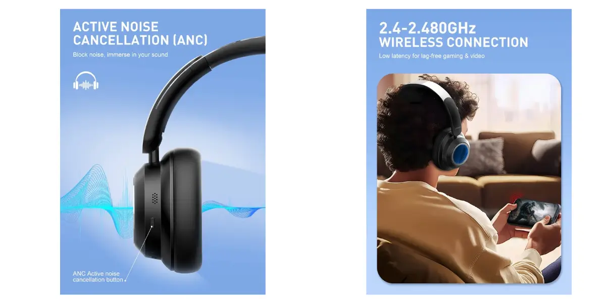 LDNIO H01 Bluetooth 5.4 Wireless Headphones with ANC