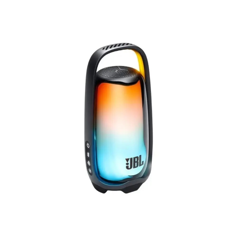JBL Pulse 6 speaker showing colorful 360° light patterns around the body JBL Pulse 6 speaker showing colorful 360° light patterns around the body