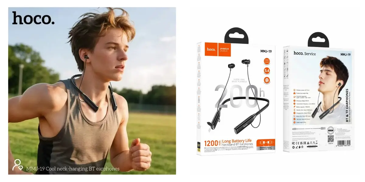 Hoco MMJ19 Bluetooth Neckband Earphone with 200-Hour Battery
