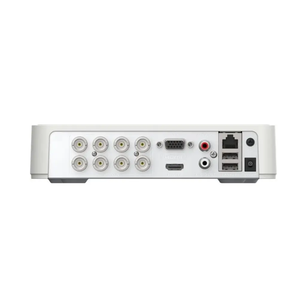Rear ports of Hikvision DS-7108HGHI-M1/T DVR with HDMI, VGA and LAN Rear ports of Hikvision DS-7108HGHI-M1/T DVR with HDMI, VGA and LAN