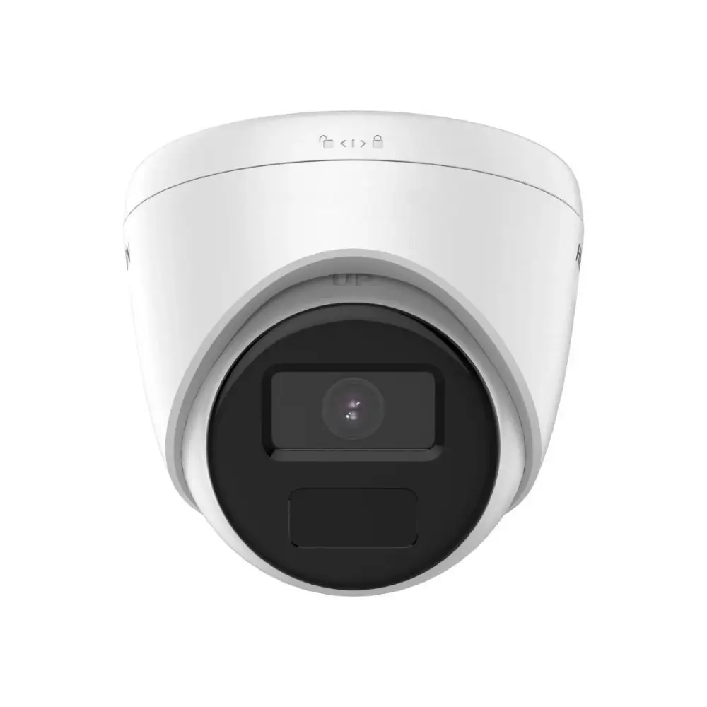 Close-up of the 2.8mm fixed lens on the Hikvision 2MP camera