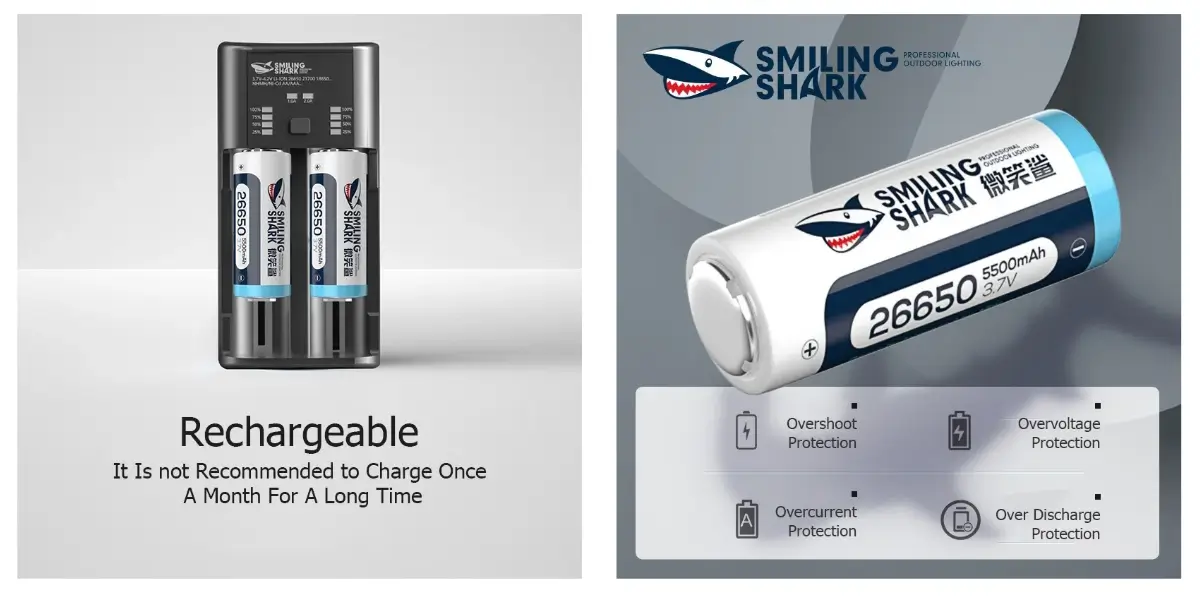 Smiling Shark 26650 Rechargeable Battery 5500mAh 2-Pack - image 2