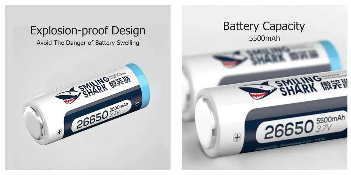 Smiling Shark 26650 Rechargeable Battery 5500mAh 2-Pack